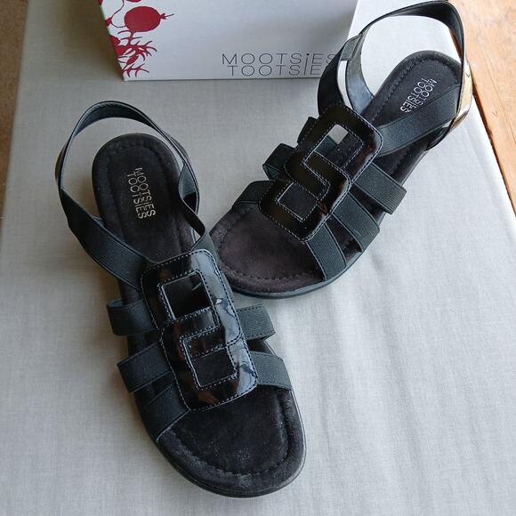 Mootsies Tootsies Monatrizia Sandal size 7M Black 2" wedge heel comfy slingback - Picture 3 of 7